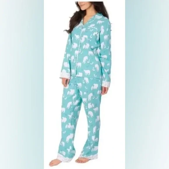 Munki Munki Polar Bear Print 2-Piece Flannel Pajama Set - S - Picture 1 of 15